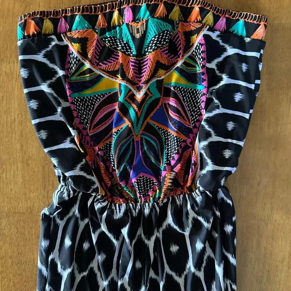 Trina Turk Strapless Jumpsuit INC Black and Multi Color - Picture 3 of 10